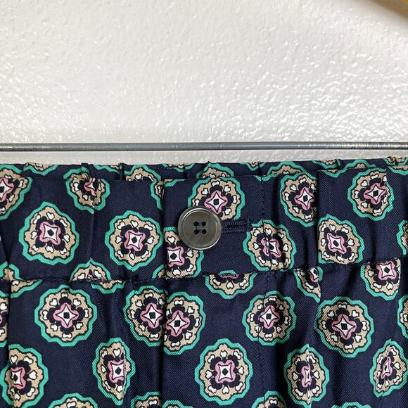 J Crew Silk Pants Womens 8 Blue Foulard Print Elastic Pull On Pajama Piping - Picture 5 of 11
